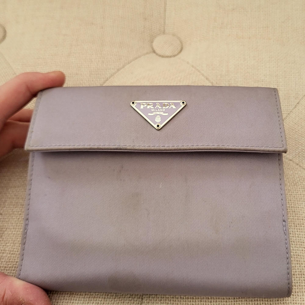 Lilac Prada Nylon & LeatherTri-fold Wallet